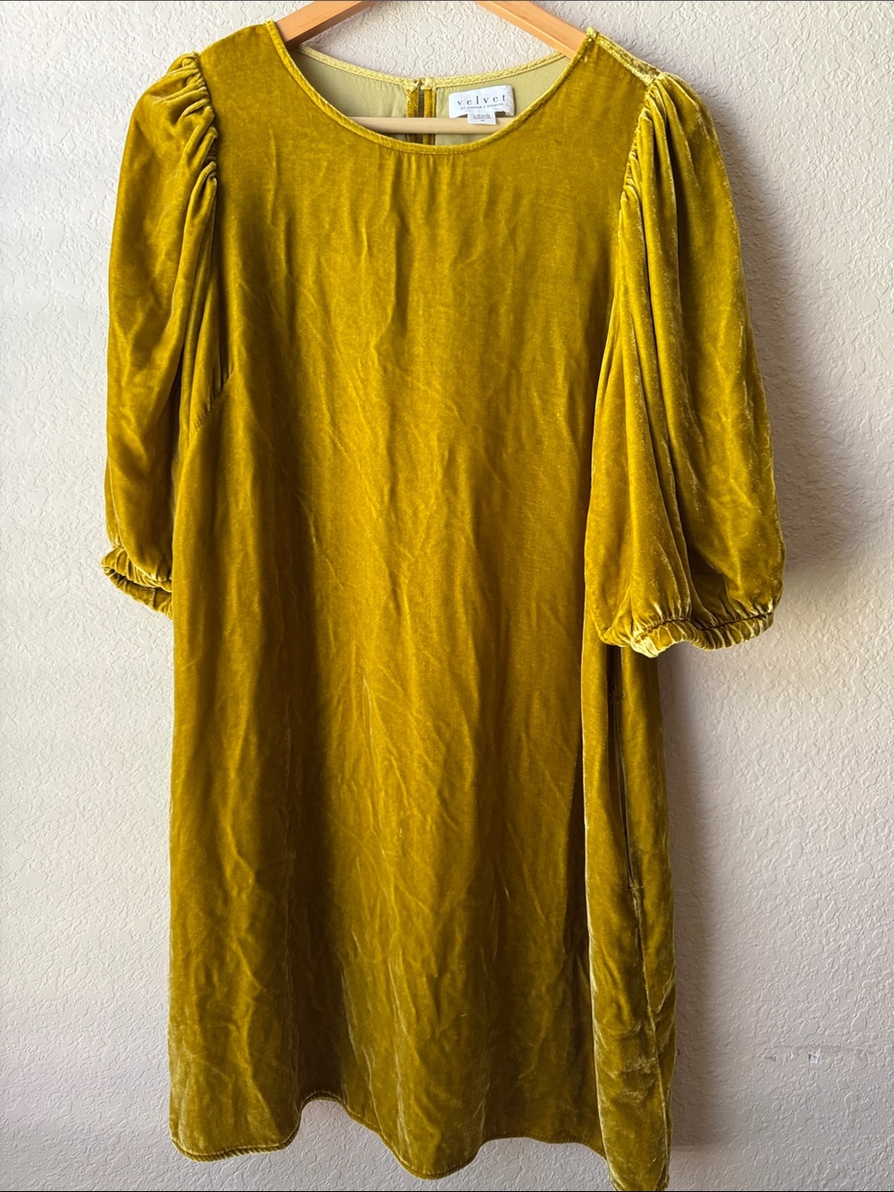 Velvet by Graham & Spencer Mustard Puff Sleeve Mini Dress